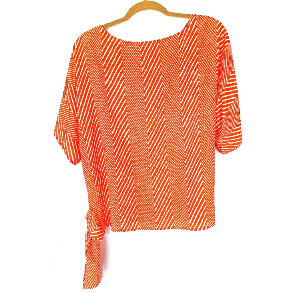 MICHAEL KORS Orange/White Striped Blouson Cropped Top Blouse Women M
